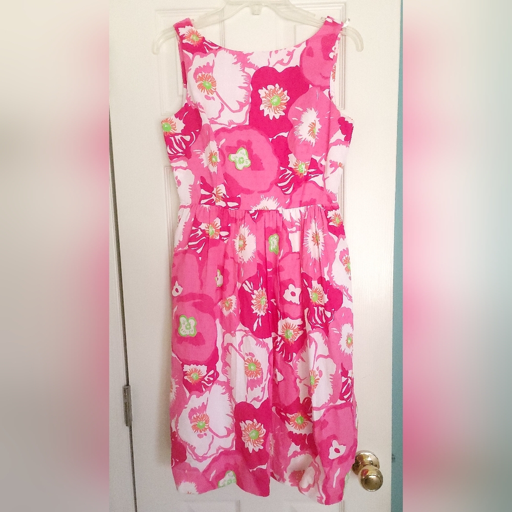 Lilly Pulitzer Women’s Eryn Hotty Pink Cherry Begonias Dress Fit & Flare Size 6